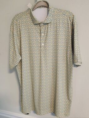 Turtleson Lemon Print Performance Golf Polo Large L Blue Yellow Citrus Luxury